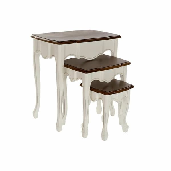 Sæt med 3 borde DKD Home Decor Hvid Brun 60 x 40 x 66 cm