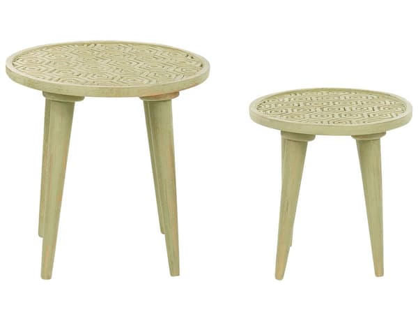 Sett med 2 Sidebord Lysegrønn Grønn Mangotre Sengebord Håndlaget Vintage Stue Soverom