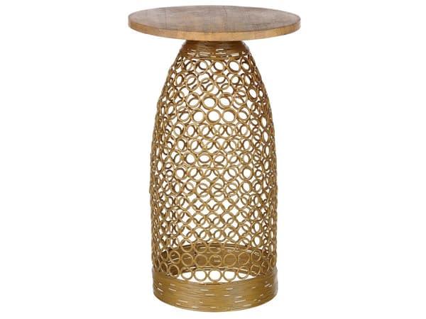 Sidebord Lyst tre Gull Mangotre Metall Rundt Geometrisk form Moderne Nattbord Stue Soverom