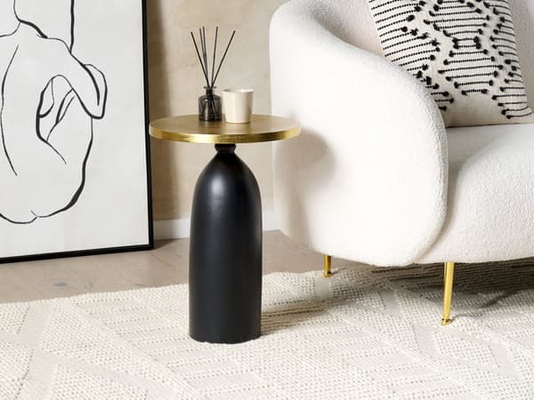 Sidebord Svart Gull Metall Rundt Geometrisk form Moderne Nattbord Stue Soverom