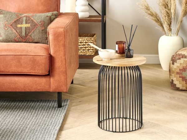Sidebord Lys Svart Mangotre Aluminium Dekorativt Liten Stuemøbler