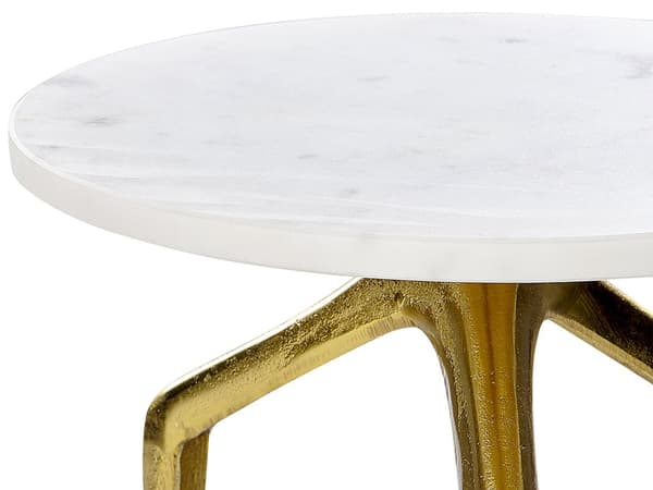 Sidebord Hvit marmor Gull Metall 31 x 31 cm Rund form Moderne Glamour Dekorativt Småbord Nattbord Stue Gang