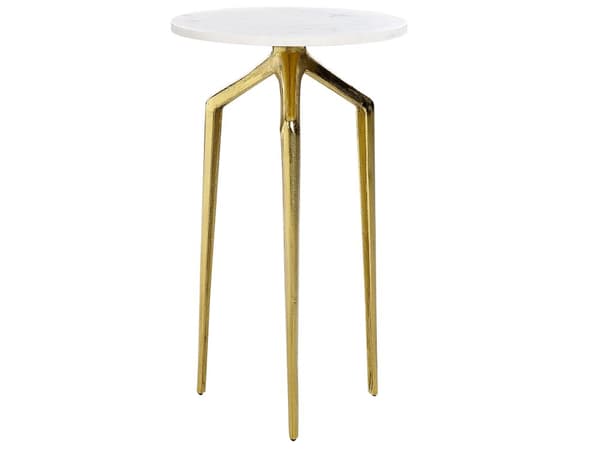 Sidebord Hvit marmor Gull Metall 31 x 31 cm Rund form Moderne Glamour Dekorativt Småbord Nattbord Stue Gang