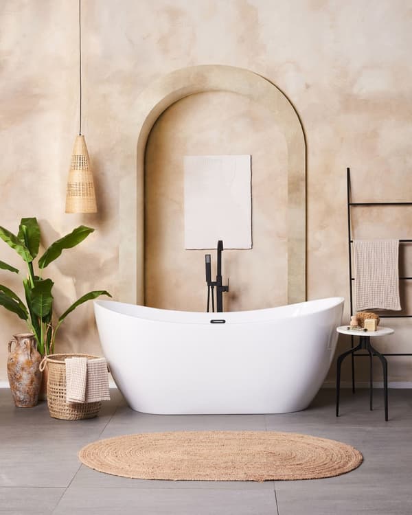 Sidebord Hvit marmor Svart Metall 36 x 36 cm Rund form Moderne Glamour Dekorativt Småbord Nattbord Stue Gang