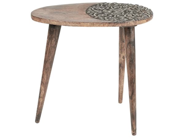 Sett med 2 Sidebord Mørk Mangotre Dekorativt Kaffebord Liten Stuemøbler Orientalsk design