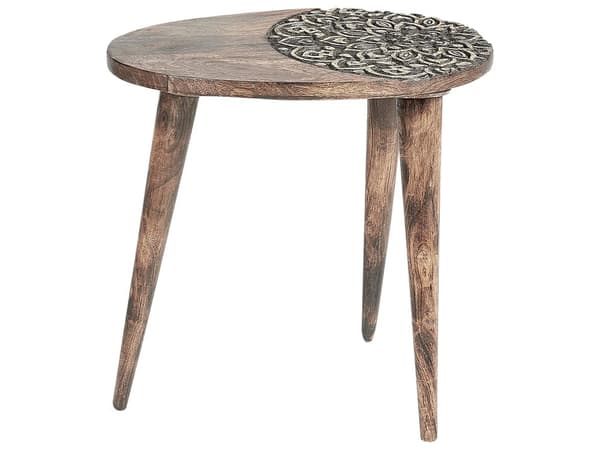 Sett med 2 Sidebord Mørk Mangotre Dekorativt Kaffebord Liten Stuemøbler Orientalsk design