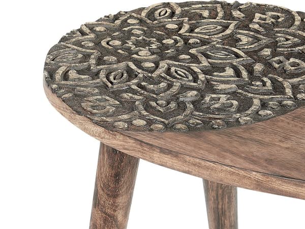 Sett med 2 Sidebord Mørk Mangotre Dekorativt Kaffebord Liten Stuemøbler Orientalsk design