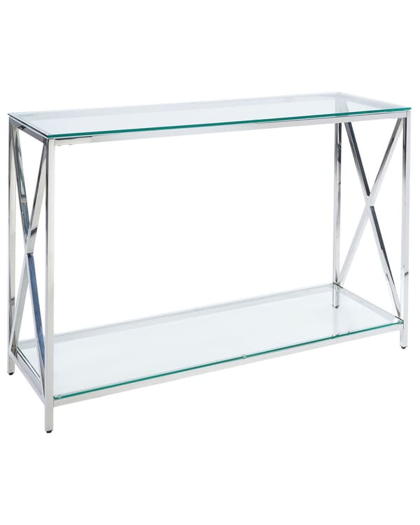Konsolipöytä hopea 120 x 76 x 40 cm lasi ruostumaton teräs hylly suorakulmainen moderni