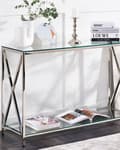 Miniatyrbillede 2 af 7: Konsolbord Sølv Metal Stål Glas 76 x 120 x 40 cm Moderne Smal Konsol med Hylde Gennemsigtig Glastop til Entre