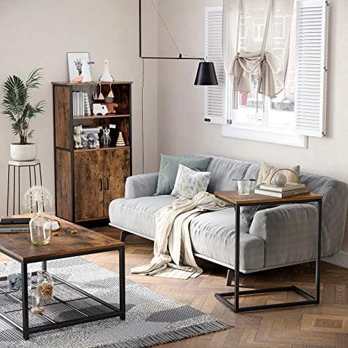 Vasagle sidebord, lille sofabord, slutbord, bærbar bord, til soveværelse, brun og sort