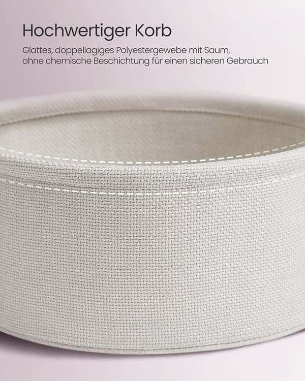 Vasagle rundt sidebord, lille sofabord, stuebord med stofkurv, opbevaringsplads til stue, hvid,