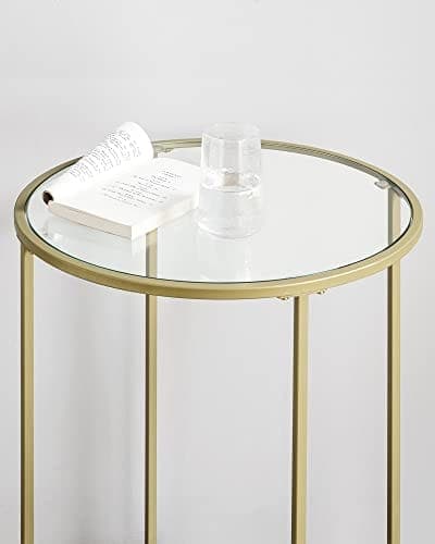 Vasagle rundt på sidebordet, tempereret glasende bord med gylden metalramme, guld