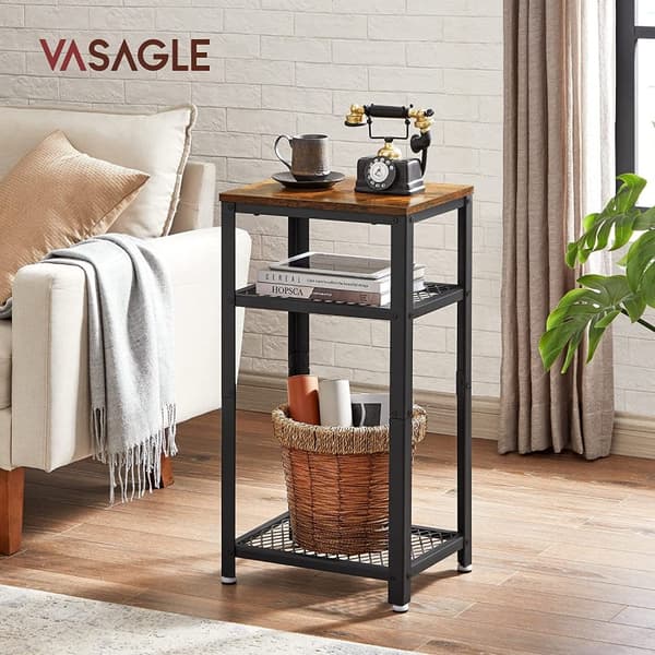 Vasaglen vintage -päätypöytä, sivupöytä 2 mesh -hyllyllä, aksenttipöytä säädettävät jalat