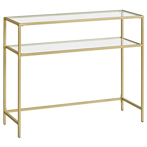 Vasagle -konsolbord, tempereret glasbord, moderne sofa eller indgangsbord, guldfarve