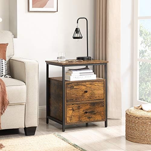 VASAGLE natbord, sidebord, 45 x 45 x 60 cm, rustik brun og sort