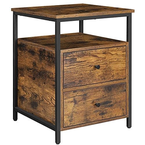 VASAGLE natbord, sidebord, 45 x 45 x 60 cm, rustik brun og sort