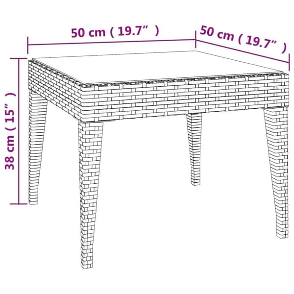 vidaXL sidebord 50x50x38 cm polyrattan og hærdet glas brun