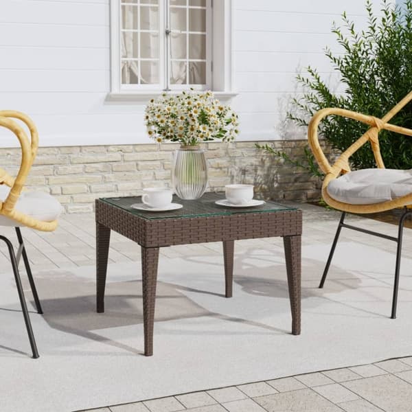 vidaXL sidebord 50x50x38 cm polyrattan og hærdet glas brun
