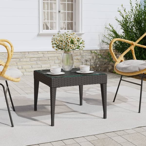 vidaXL sidebord 50x50x38 cm polyrattan og hærdet glas sort