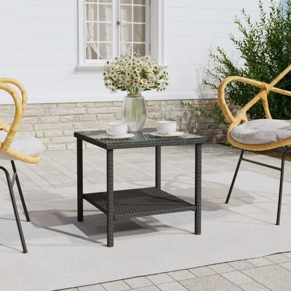 vidaXL sidebord 45x45x45 cm polyrattan og hærdet glas sort