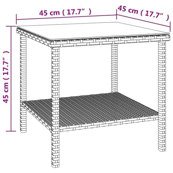 vidaXL Sidebord svart 45x45x45 cm polyrotting og herdet glass