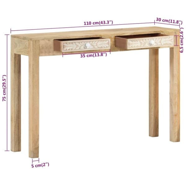 vidaXL Konsolbord 110x30x75 cm massivt blekt mangoträ