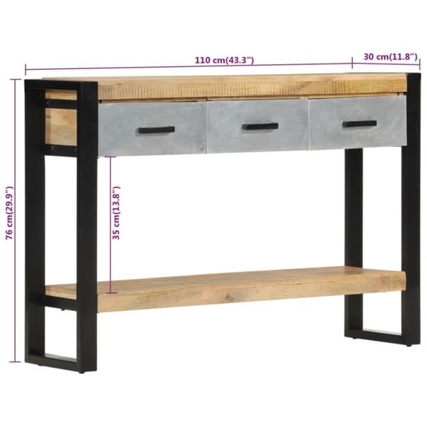 vidaXL konsolbord 110x30x76 cm massivt ru mangotræ