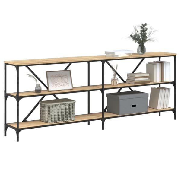 vidaXL konsolbord 200x30x75 cm konstrueret træ og jern sonoma-eg