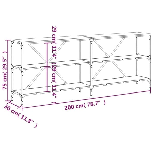 vidaXL konsolbord 200x30x75 cm konstrueret træ og jern sonoma-eg