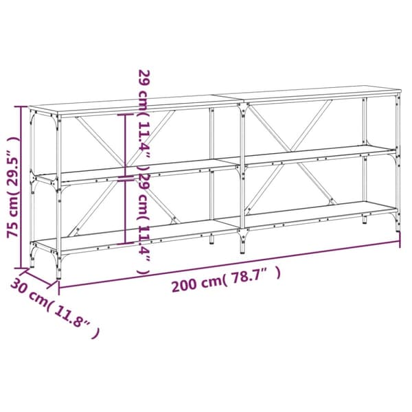 vidaXL Konsolbord svart 200x30x75 cm konstruerat trä och järn