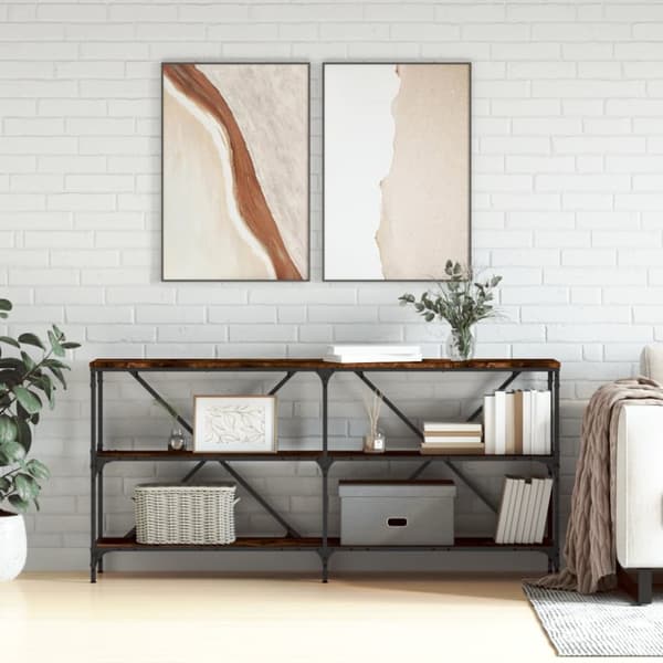 vidaXL Konsolbord rökfärgad ek 160x30x75 cm konstruerat trä och järn
