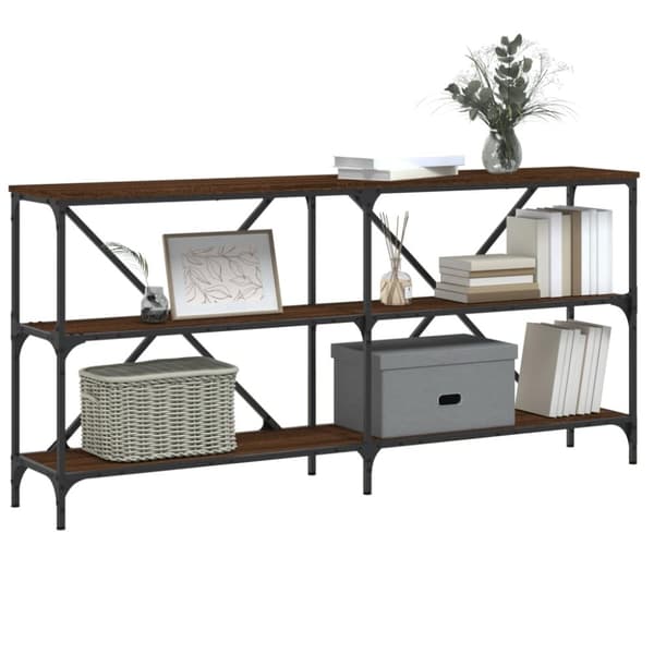 vidaXL konsolbord 160x30x75 cm konstrueret træ og jern brunt egetræ