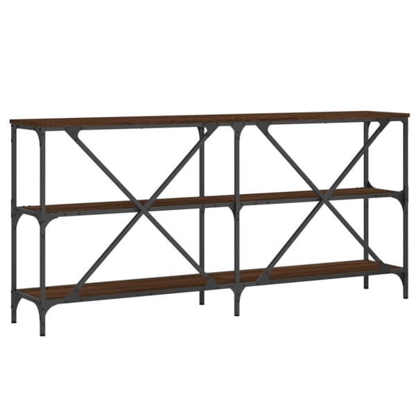 vidaXL konsolbord 160x30x75 cm konstrueret træ og jern brunt egetræ