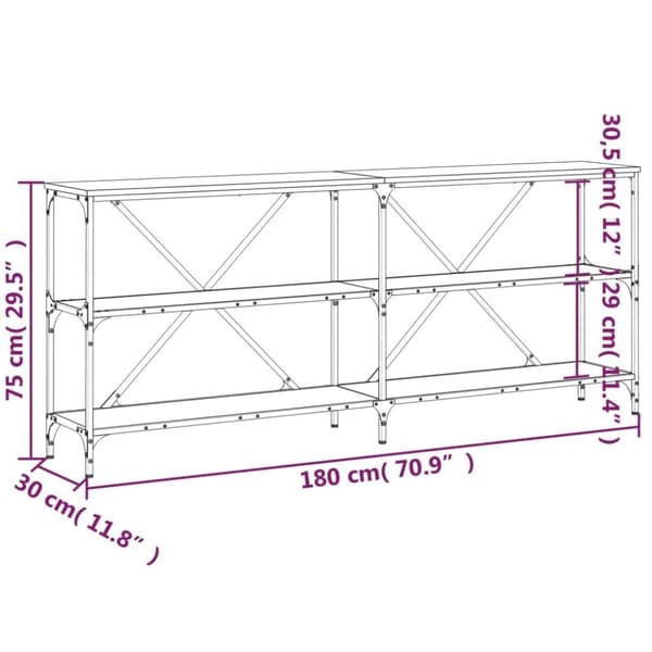 vidaXL konsolbord 180x30x75 cm konstrueret træ og jern sort