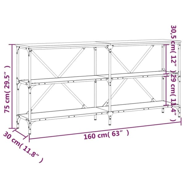vidaXL konsolbord 160x30x75 cm konstrueret træ og jern grå sonoma-eg