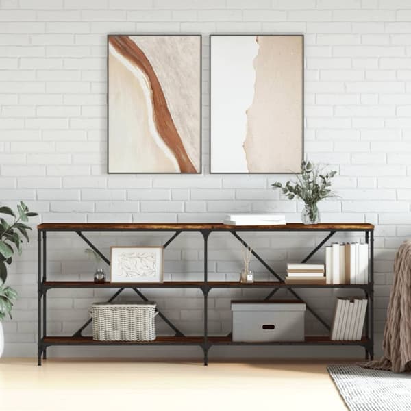 vidaXL konsolbord 180x30x75 cm konstrueret træ og jern røget sonoma-eg