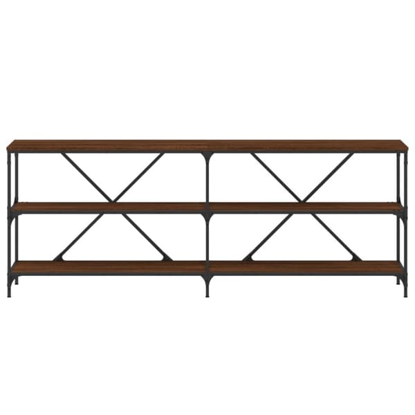 vidaXL konsolbord 200x30x75 cm konstrueret træ og jern brunt egetræ