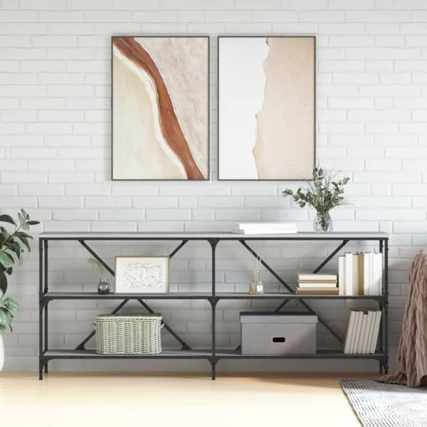 vidaXL konsolbord 180x30x75 cm konstrueret træ og jern grå sonoma-eg