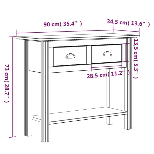 vidaXL konsolbord BODO 91x35x74 cm massivt fyrretræ brun