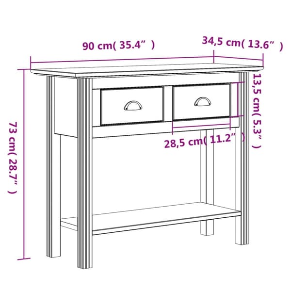 vidaXL konsolbord BODO 91x35x74 cm massivt fyrretræ hvid