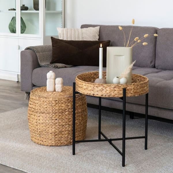 Hörnbord - Naro - Ø50cm - Massivt trä - Vit och Natur
