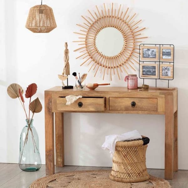 Atmosphera Set med 2 naturliga svarta sidobord med rep