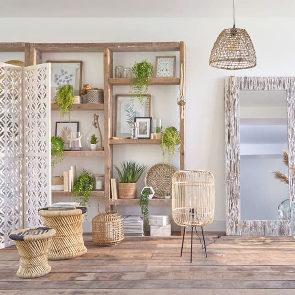 Atmosphera Set med 2 naturliga svarta sidobord med rep