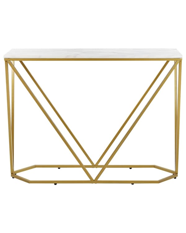 Konsolbord Guld Metal Hvid 100 x 30 cm Moderne Smal Konsol Marmor Effekt Bord til Entre