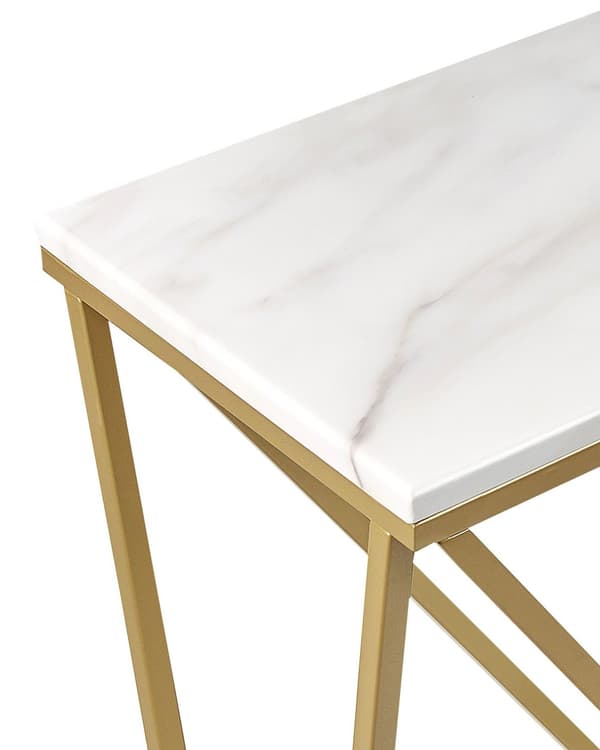 Konsolbord Guld Metal Hvid 100 x 30 cm Moderne Smal Konsol Marmor Effekt Bord til Entre