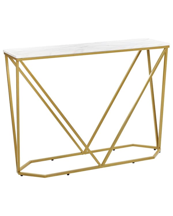 Konsolbord Guld Metal Hvid 100 x 30 cm Moderne Smal Konsol Marmor Effekt Bord til Entre