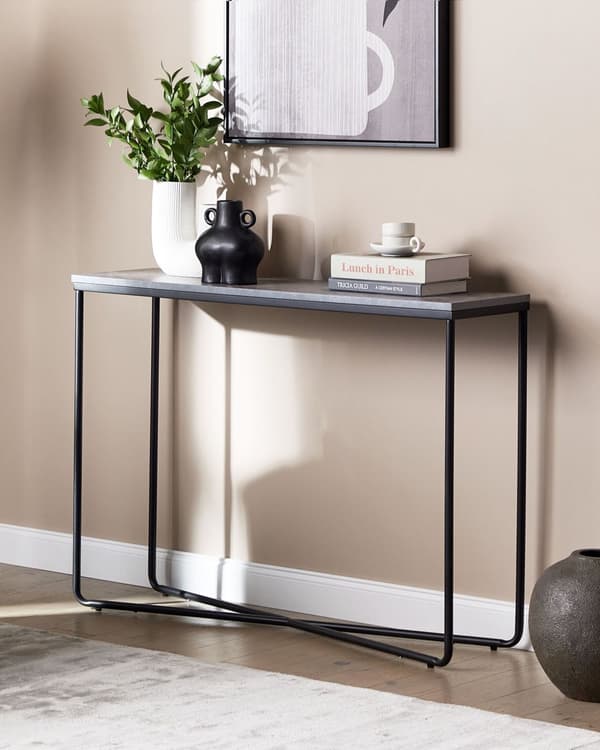 Konsolbord Grå Metal Hvid 110 x 31 cm Moderne Smal Konsol Beton Effekt Bord til Entre