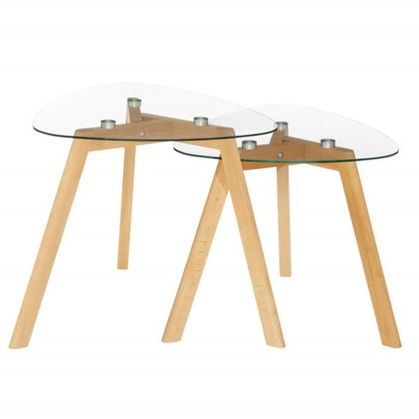 Set med 2 st "Thalie" häckande soffbord Trä &amp; Atmosfäriskt härdat glas