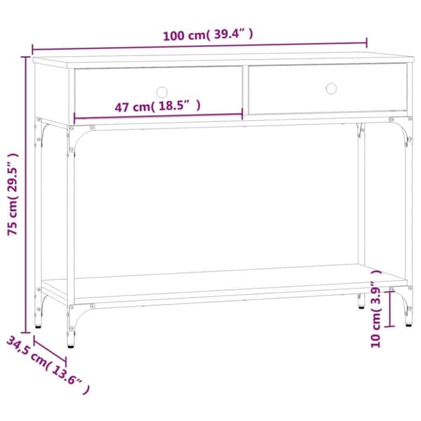 vidaXL konsolbord 100x34,5x75 cm konstrueret træ brunt egetræ