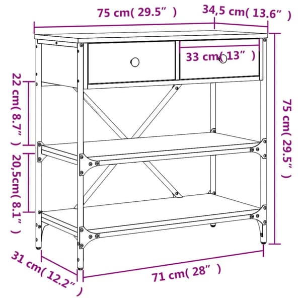 vidaXL konsolbord 75x34,5x75 cm konstrueret træ sonoma-eg